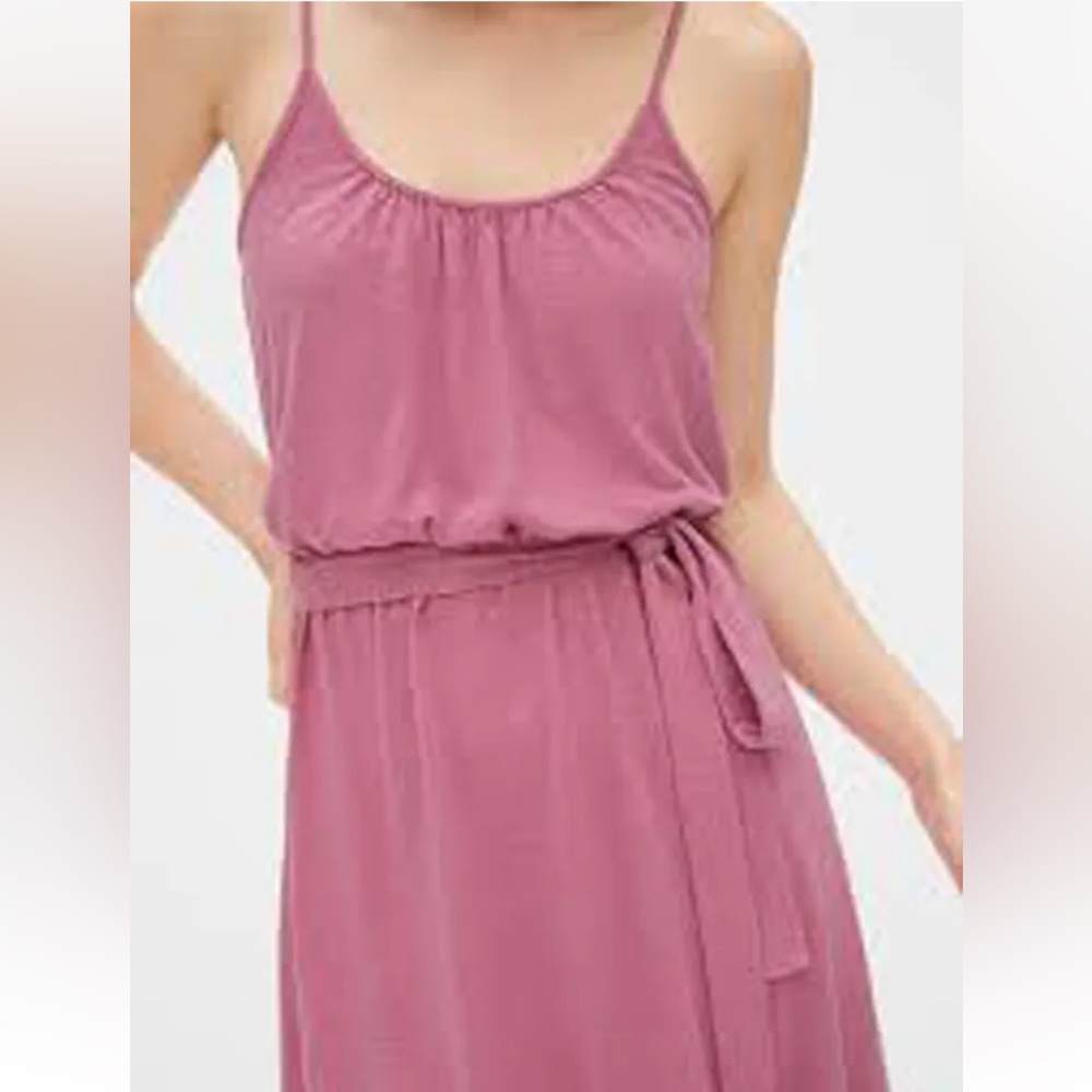 GAP Dusty Rose XS Midi Dress Tie Up Long Bow Vintage Pink Strap Lounge S M Cute